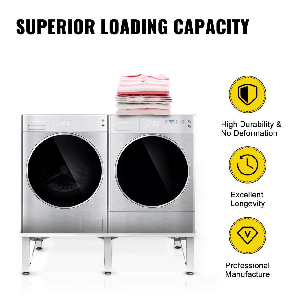 Washing machine base double 124 x 55 x 30 cm, washing machine riser made of iron, washing machine base with non-slip rubber feet, base for washing machine, dryer, refrigerator, load capacity 150 kg