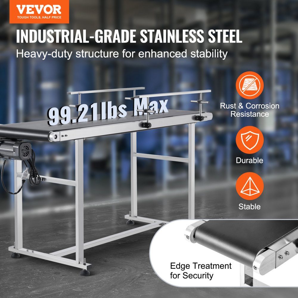 Belt Conveyor 1498.6 x 398.8mm Conveyor Table Motorized Belt Conveyor for Inkjet Coding Applications Powered PVC Belt Anti-Static Adjustable Speed ​​(Double Guardrail)