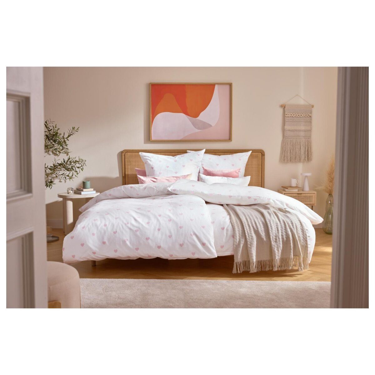 LIVARNO® beddengoed, gemaakt van fijne renforcé, 200 x 220 cm, lichtroze/harten