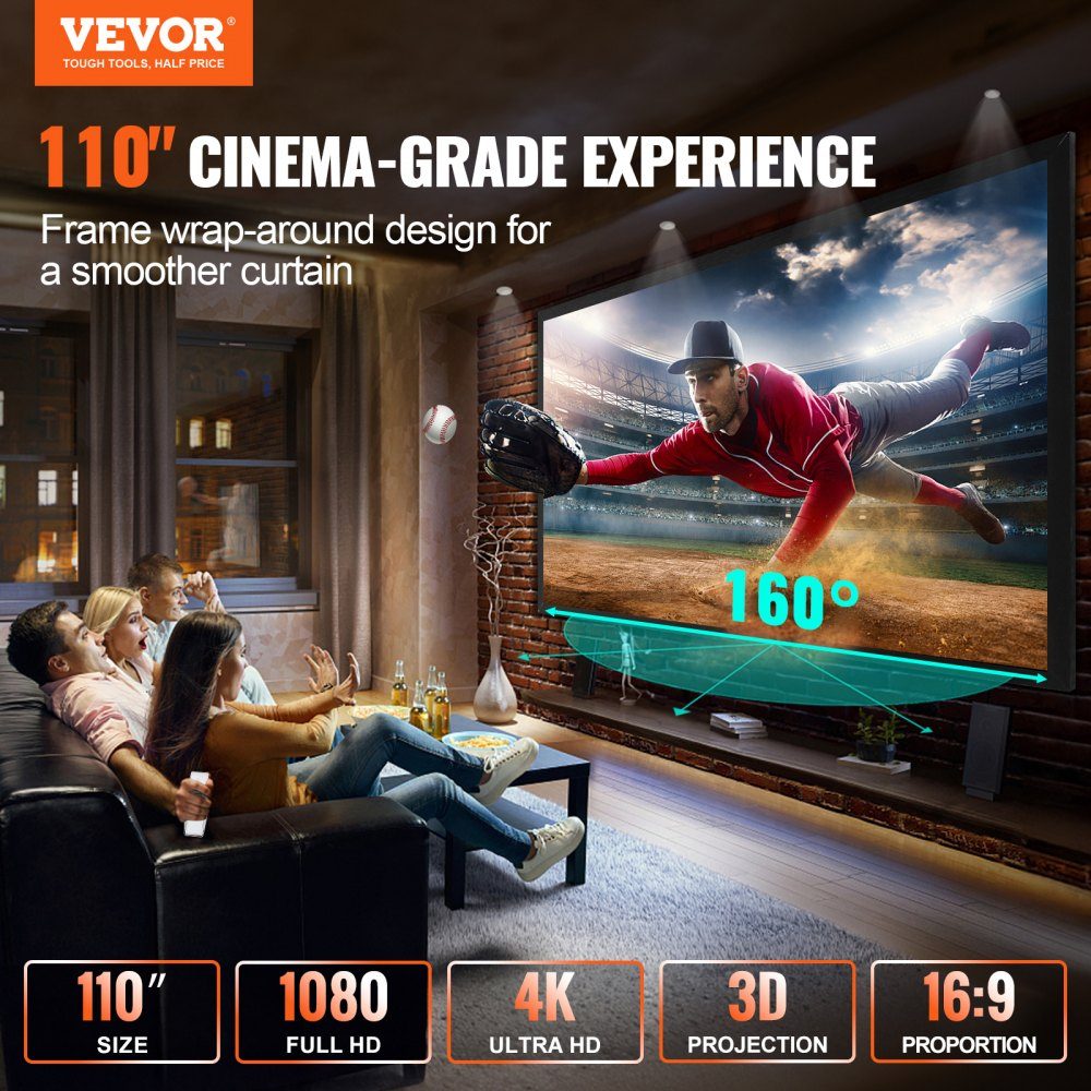 Projector screen 257 cm x 150 cm, screen diagonal 279 cm, screen ceiling mounting made of PVC, 15 kg projection surface with 160° viewing angle, for outdoor activities