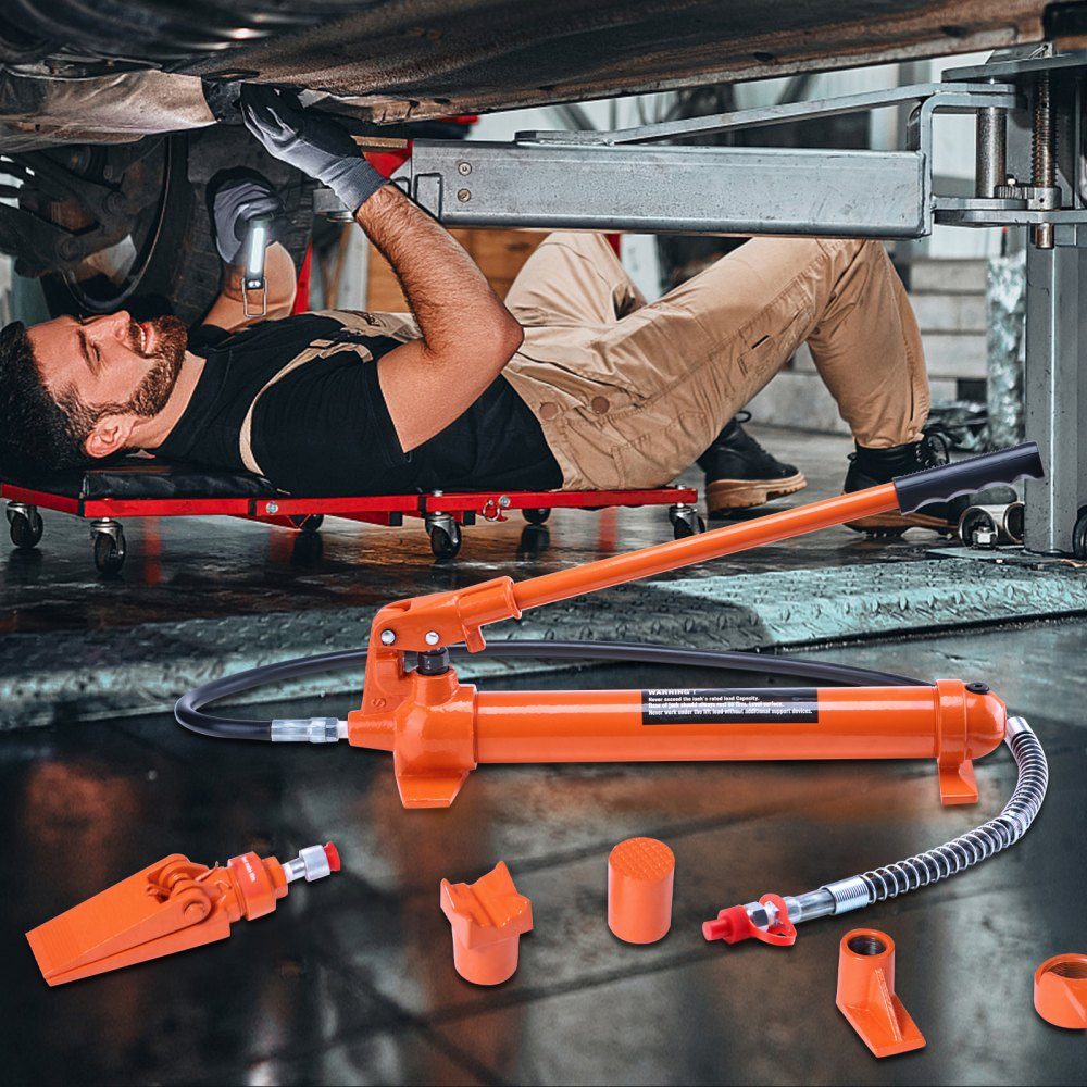 Hydraulic Cylinder Set, 12T Portable Hydraulic Jack with 1.4m Oil Hose, Body Frame Repair Kit with Storage Case for Car Repair Truck Farm Orange