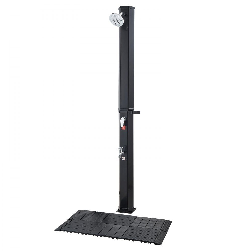 Solardouche 35L, tuindouche 2160 mm buitendouche met bodemplaat en voetbevestiging, zwembaddouche warm- en koudwaterregeling, campingdouche voor tuin, zwembad, strandzwembad, zwart