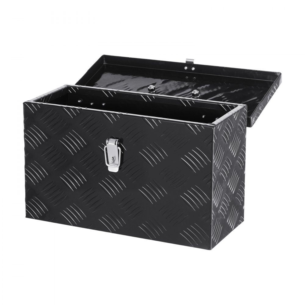 Wytrzymała aluminiowa skrzynia narzędziowa do ciężarówki Skrzynka narzędziowa w paski (406 x 190 x 254 mm) z bocznym i górnym uchwytem Organizer do przechowywania przyczepy kempingowej Czarny