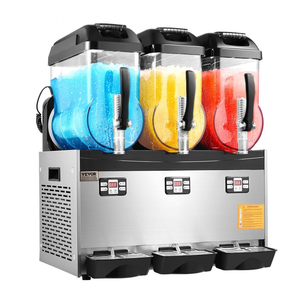 Commercial Slush Ice Cream Maker, 12L x 3, Three Tank Frozen Drink Machine, 144 Cups, Stainless Steel Slush Ice Cream Maker with Keyboard, Soft Ice Cream Machine for Party, Restaurant, Cafe, Bar