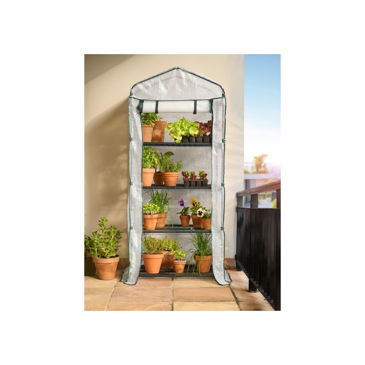Greenhouse, mesh foil, with 4 shelves