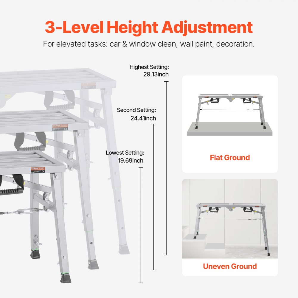 Arbeitsplattform, 500–740 mm, klappbare Trittleiter aus legiertem Stahl, tragbare Arbeitsplattform, Tragfähigkeit 180 kg, Trittbankhocker zum Malen, Trockenbau, Reinigen, Waschen Arbeitsplattform, 500–740 mm, klappbare Trittleiter aus legiertem Stahl, tragbare Arbeitsplattform, Tragfähigkeit 180 kg, Trittbankhocker zum Malen, Trockenbau, Reinigen, Waschen
