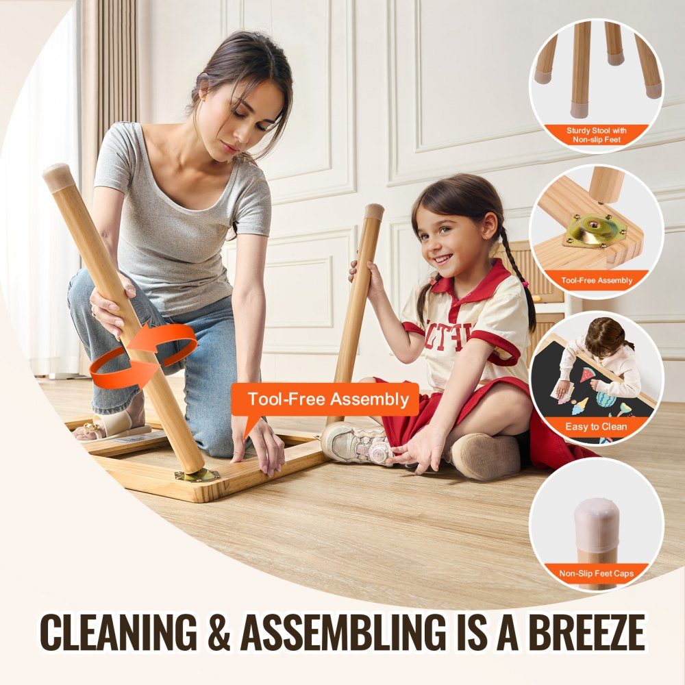 Sensorische placemat, activiteitentafel, kinderzitset en zand- en waterspeeltafel met 2 krukken en 2 opbergbakken en papierrolhouder, houten kindertafel - cadeau voor kinderen