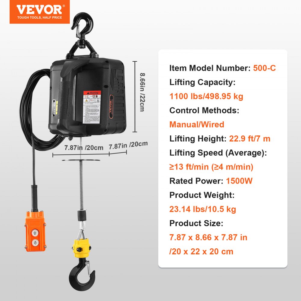 2-in-1-Elektrowinde, 498,95 kg Tragkraft, Seilzug, Hubgeschwindigkeit ≥4 m/min, Motorwinde, 7 m Hubhöhe, Seilzug, 1500 W, Seilzug, 2 Steuermodi, manuell/kabelgebundene Fernbedienung 2-in-1-Elektrowinde, 498,95 kg Tragkraft, Seilzug, Hubgeschwindigkeit ≥4 m/min, Motorwinde, 7 m Hubhöhe, Seilzug, 1500 W, Seilzug, 2 Steuermodi, manuell/kabelgebundene Fernbedienung