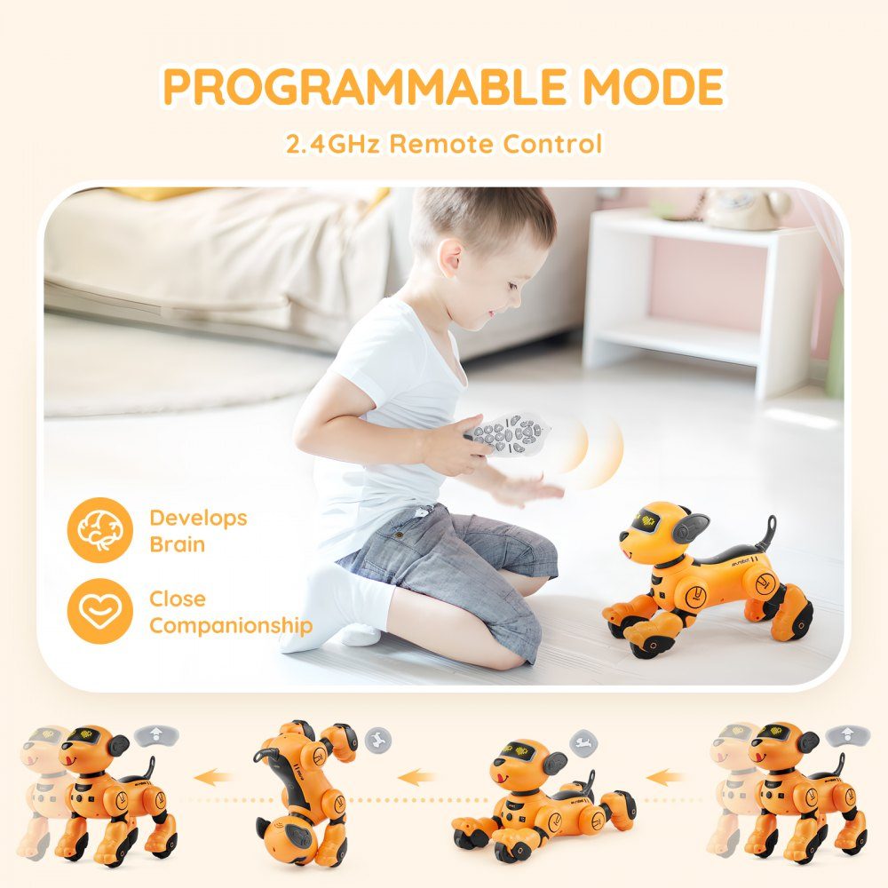 Ferngesteuertes Roboter-Hundespielzeug, 2,4-GHz-RC-Hund, programmierbarer intelligenter interaktiver Roboter-Haustier für Kinder mit Folgefunktion, Berührungs- und Sprachsteuerung, singend tanzendes RC-Stunt-Spielzeug für Jungen und Mädchen ab 3 Jahren