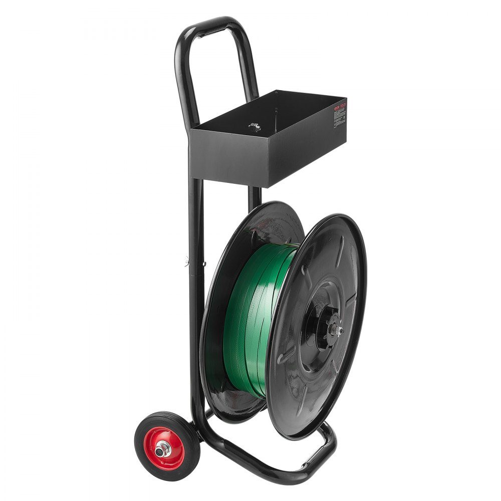 Dispenser, suitable for PET/PP/polyester strapping rolls with 203 mm core size, strapping dispenser with improved braking system, integrated spacious storage space for tools