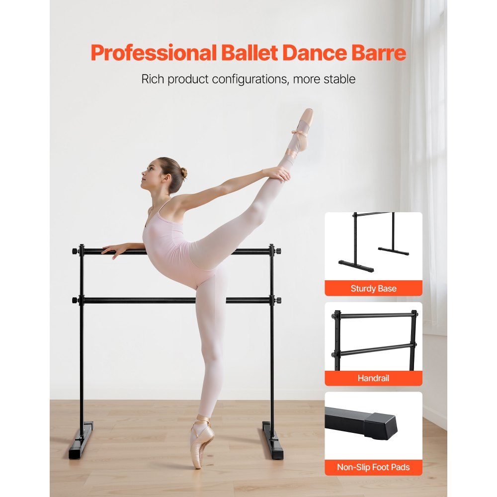 Ballet bar dance bar free-standing double bar, height adjustable (10 levels / 290-1205 mm) metal stretching bar for ballet exercises, balance training, relaxation exercises, portable