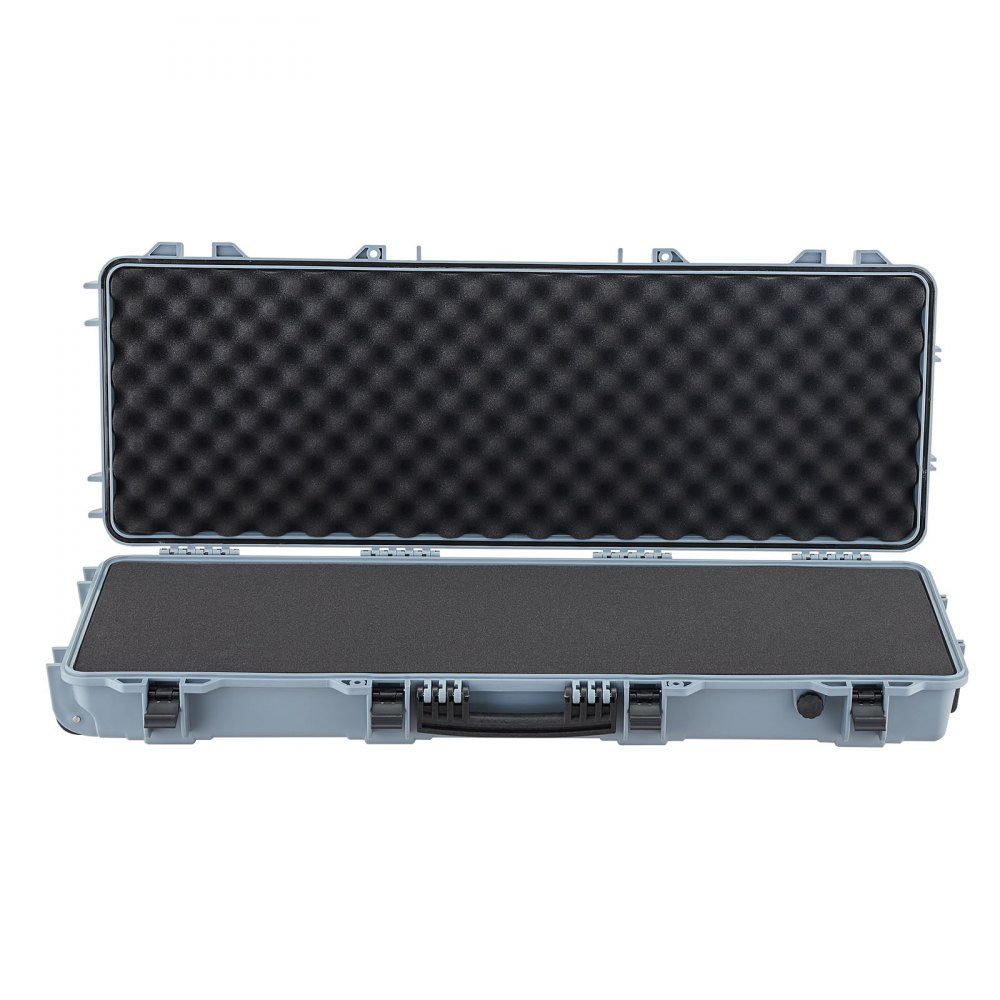 Waffenkoffer mit Hartschale für Langwaffen, abschließbarer Waffenkoffer mit vorgeschnittenem Schaumstoff, Langwaffenkoffer, Waffenaufbewahrung, rollbar, IP67 wasserdicht, 109 x 41 x 15,5 cm grau