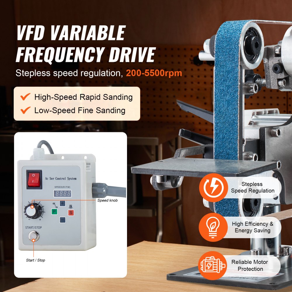Belt Sander, 762 x 25.4mm Variable Speed Belt Polisher with VFD, 550W Polishing and Grinding Machine with 2 Grinding Shapes and 3 Grinding Belts for Metal Working, Knife Making Belt Sander, 762 x 25.4mm Variable Speed Belt Polisher with VFD, 550W Polishing and Grinding Machine with 2 Grinding Shapes and 3 Grinding Belts for Metal Working, Knife Making