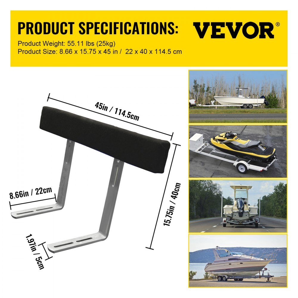 Boat trailer guide, 122 cm, 2 pieces. Trailer guide made of stainless steel, trailer guide with carpet-padded boards, including mounting material, for ski boat, fishing boat or sailboat trailers
