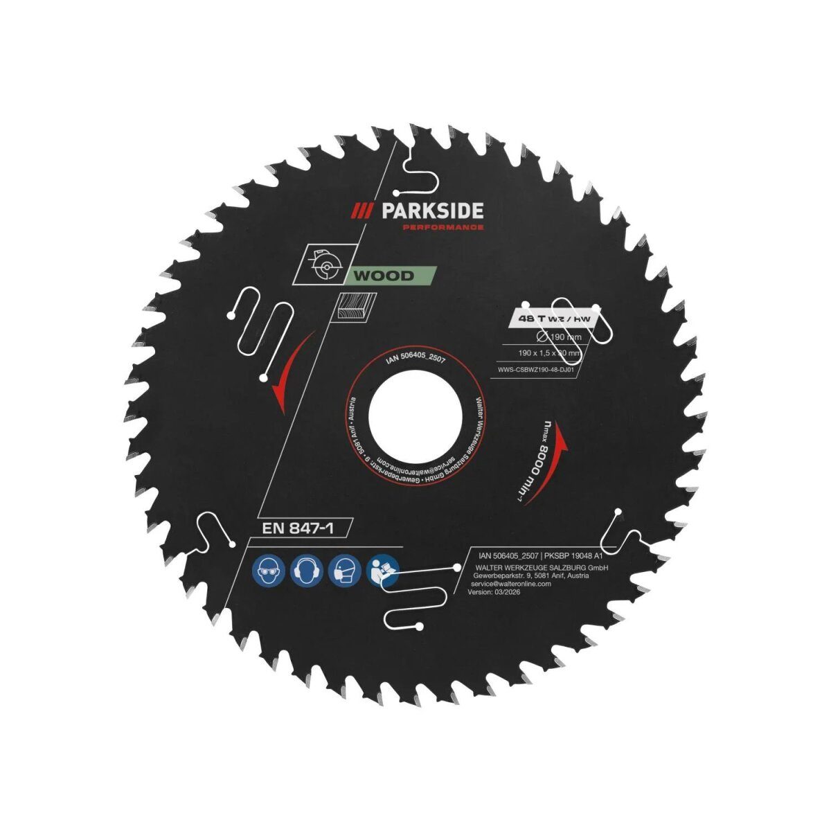 PARKSIDE PERFORMANCE® Kreissägeblatt »PKSBP 19024 A1 / PKSBP 19048 A1 / PKSBP 19060 A1«, Ø 190 mm (48 Zähne)