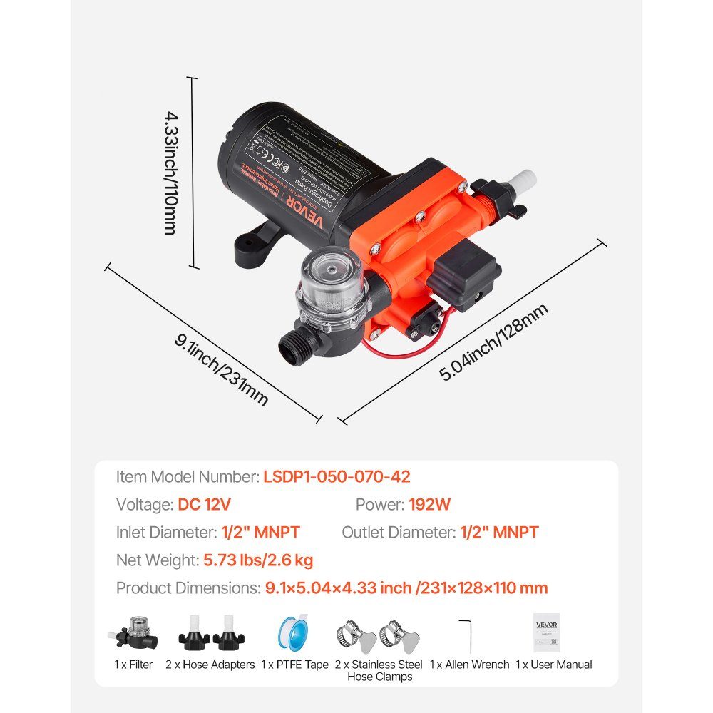 Membranpumpe, 12 V DC, 18,9 l/min, selbstansaugende 4-Kammer-Membran-Wasserpumpe mit automatischem Druckschalter, 4,8 bar Druck für Wohnmobil, Wohnwagen, Schiff, Yacht, Autowäsche
