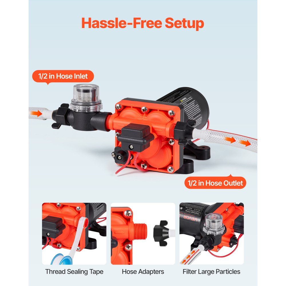Membranpumpe, 12 V DC, 18,9 l/min, selbstansaugende 4-Kammer-Membran-Wasserpumpe mit automatischem Druckschalter, 4,8 bar Druck für Wohnmobil, Wohnwagen, Schiff, Yacht, Autowäsche