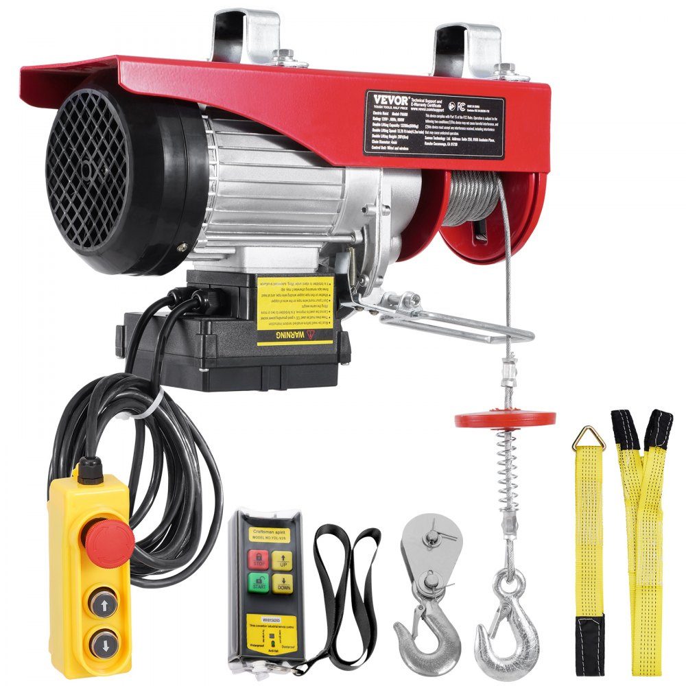 Elektrische lier 600kg motorlier met 100m draadloze en 4,2 bedrade afstandsbediening 12m hefhoogte met enkele kabel Enkele / dubbele stroppen Takel voor garage magazijnfabriek