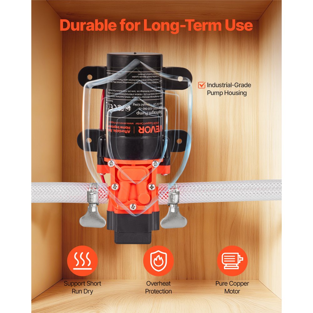 Membraanpomp, 12V DC, 4,5L/min, zelfaanzuigende 2-kamer membraanwaterpomp met 2 slangklemmen, 5,5 bar max. druk, stille werking, voor camper, caravan, boot, tuinbesproeiing Membraanpomp, 12V DC, 4,5L/min, zelfaanzuigende 2-kamer membraanwaterpomp met 2 slangklemmen, 5,5 bar max. druk, stille werking, voor camper, caravan, boot, tuinbesproeiing