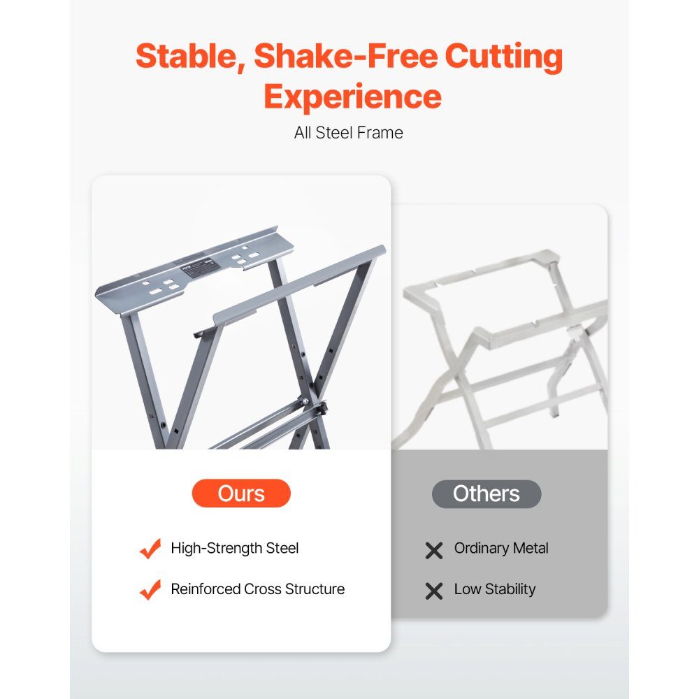 Table saw stand, 158.76 kg load capacity, base frame 610x490x580 mm, robust construction, easy storage, foldable design, universal for most brands of table saws
