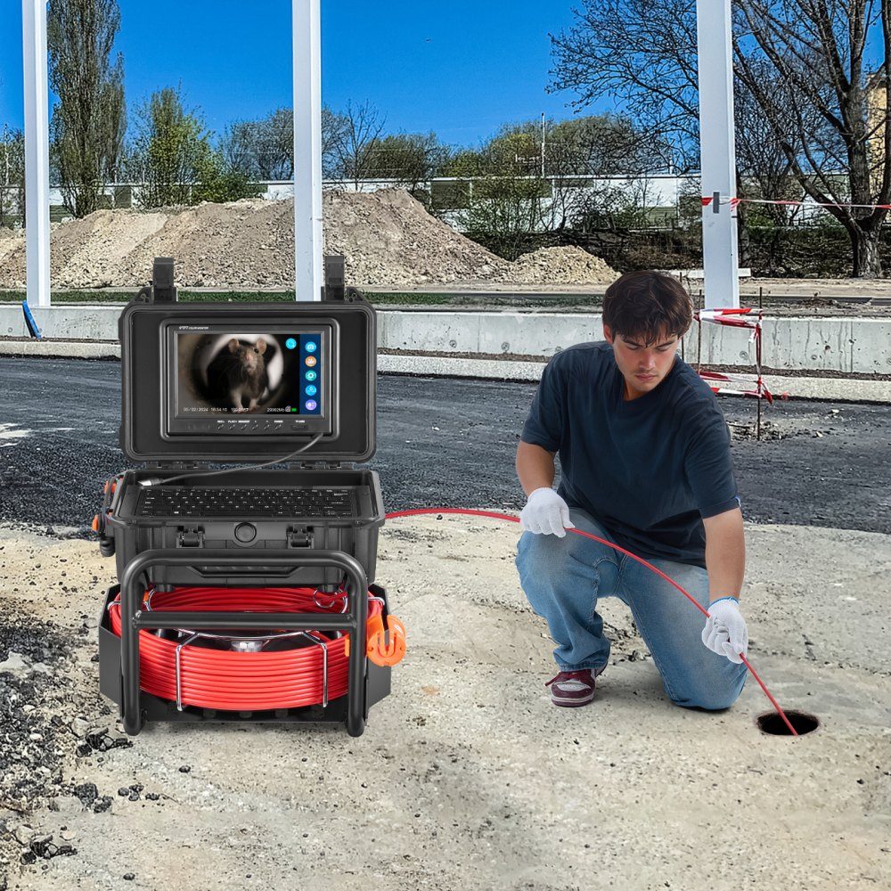 Kamera do kanalizacji, samopoziomująca kamera do rur z 512-Hz-Sender o zasięgu 50 m, licznik odległości, ekran 9 cali, kamera do inspekcji rur HD 1080P z 12 diodami LED i 32-GB-Karte, endoskop do rur kanalizacyjnych – Nr kat. HT-24603