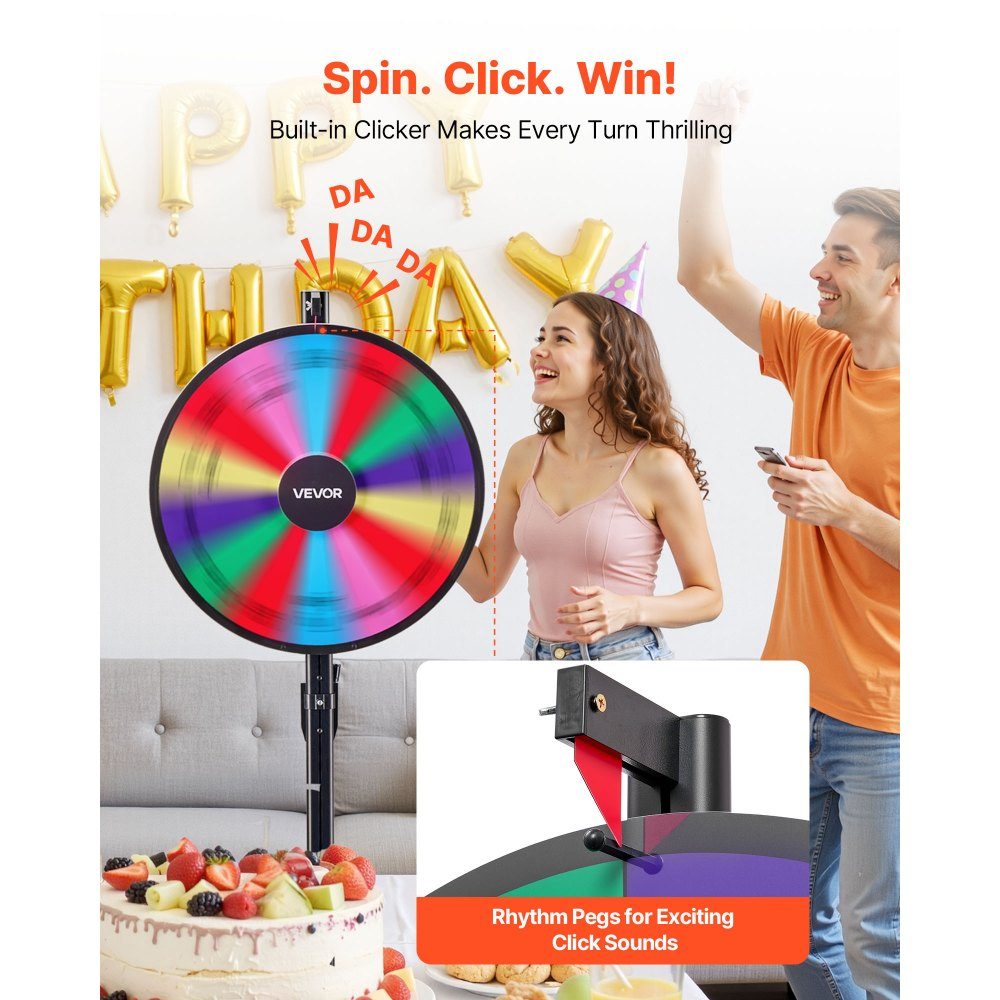 Glücksrad, Spinnrad (61 cm), 14 Fächer, Glücksrad mit Ständer, höhenverstellbar, Lotteriespiele, Gewinnspiel, Roulette, mit Tafelschwamm und 2 Markern, 6 Farben, ideal für Party, Kneipe, Messe