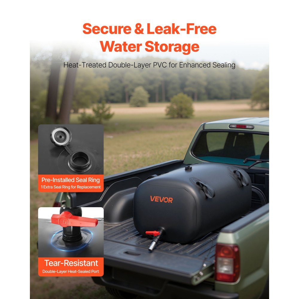 Vessie de stockage d'eau, sac à eau 113 L avec robinet, sac à eau pliable et portable en PVC 1000D, stockage d'eau pour système d'irrigation, résistance à la sécheresse et aux catastrophes, noir