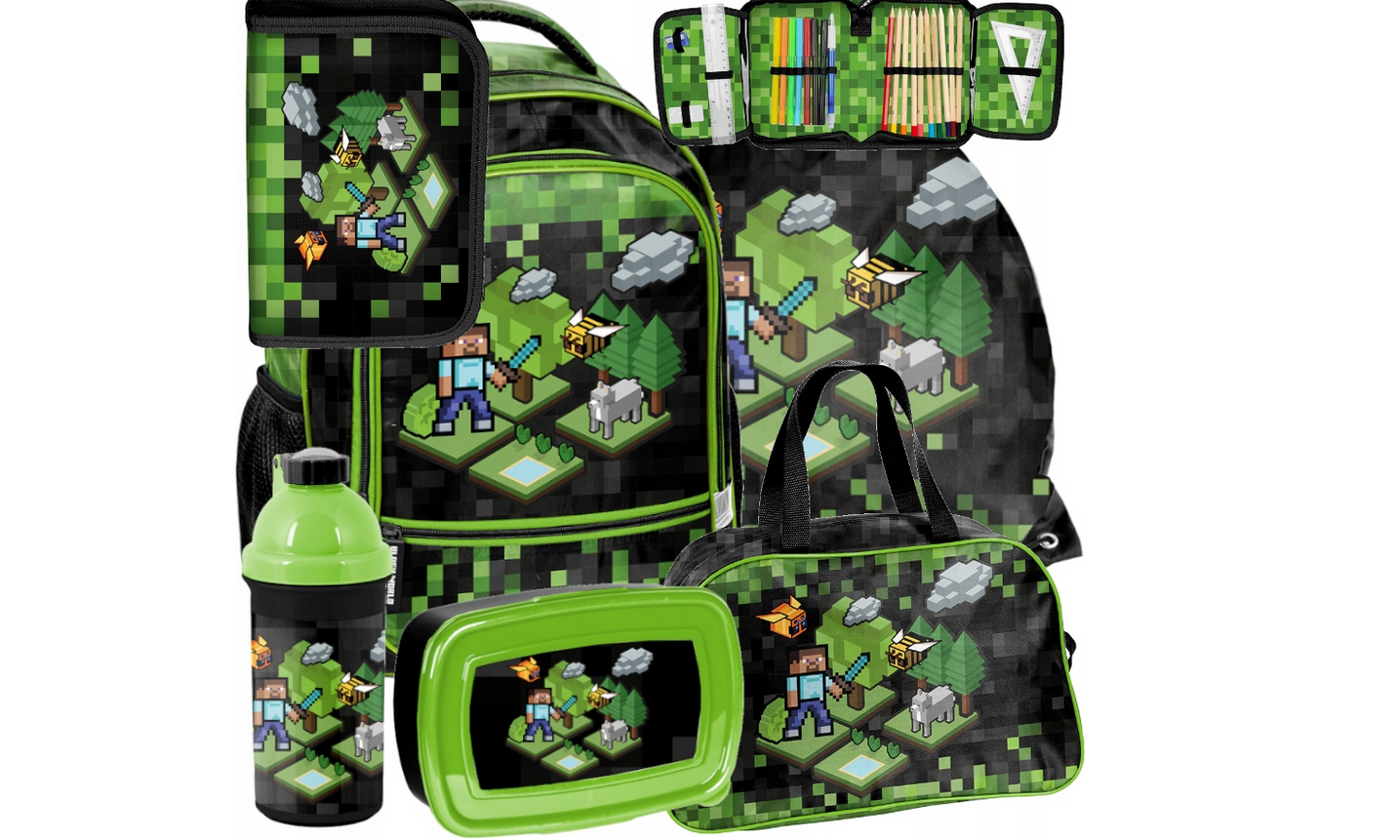 Schulranzen Rucksack Rucksack Schulranzen Pixel Minecraft XXXL Starterset