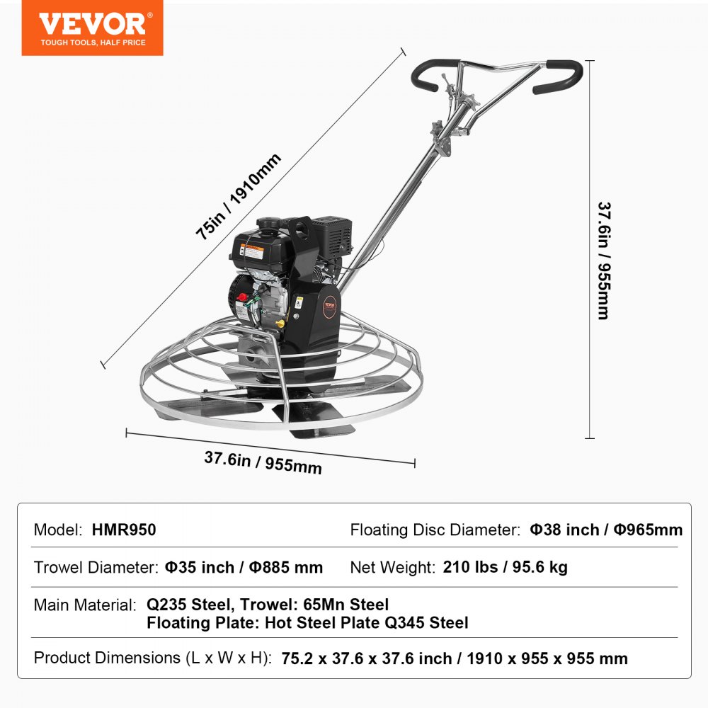 Truelle mécanique, truelle à ciment portative de 38 po avec truelle, truelle de surface à essence de 6 HP pour surfaces en béton lisses, ciment à béton pour chape commerciale robuste avec lame de truelle, orange Truelle mécanique, truelle à ciment portative de 38 po avec truelle, truelle de surface à essence de 6 HP pour surfaces en béton lisses, ciment à béton pour chape commerciale robuste avec lame de truelle, orange