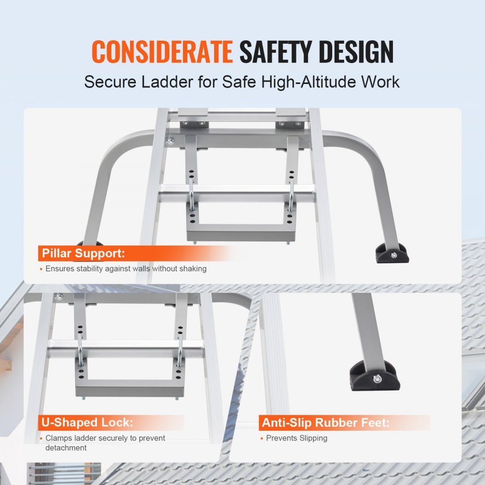 Ladder Stabilizer 150kg, Steel Ladder Roof Hook, Ladder Stabilizer with Span/Wall Extension Accessories, Wall Ladder Spacer, Sturdy Ladder Spacer Arms for Guttering