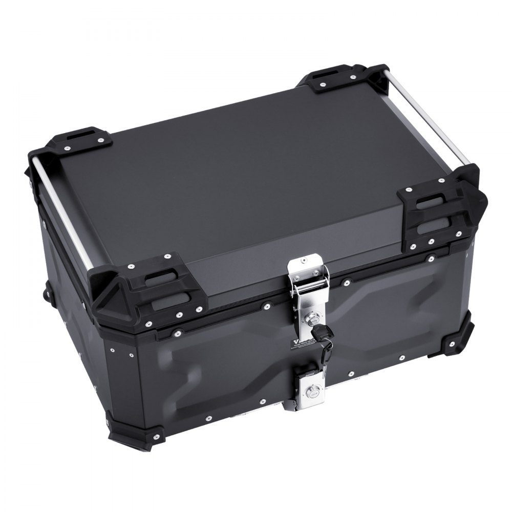 Motorcycle Top Box, Motorcycle Case, 65L, Aluminum Alloy Rear Box with Leather Lining, Removable Motorcycle Top Box with Lock and Back Pad, Helmet Case (565 x 500 x 380mm), Black