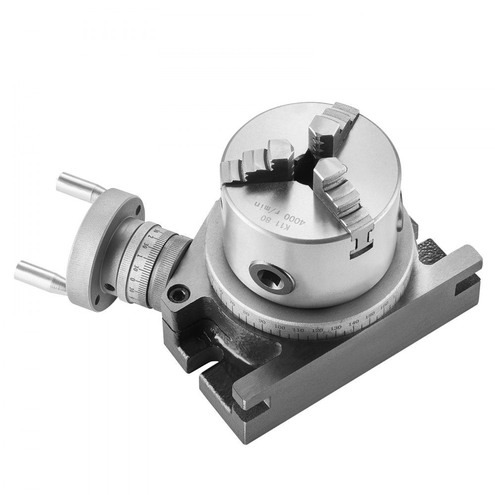 Fräsmaschinen-Drehtisch, 100 mm horizontales vertikales Modell, Präzisions-Fräsdrehtisch mit 80 mm 3-Backenfutter, M10 T-Bolzenmuttern für Frästechnik-Indizierungswerkzeuge