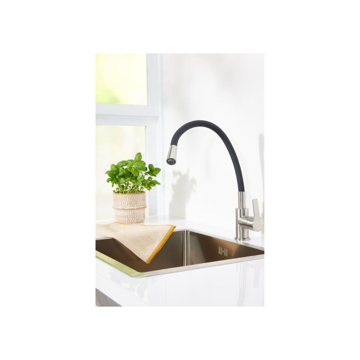 LIVARNO Home Robinet de cuisine, avec bec flexible, noir