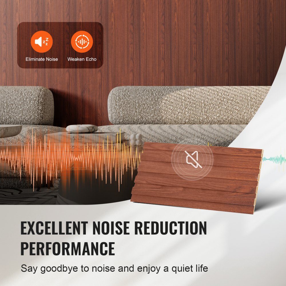 Acoustic Panels Set of 8 Acoustic Panels 2450 x 166mm WPC Accent Wooden Wall Panels for Modern Interior Walls Wood Effect Wall Panels for Stylish Decor and Noise Reduction Black Walnut Wood – Part No. HT-23178