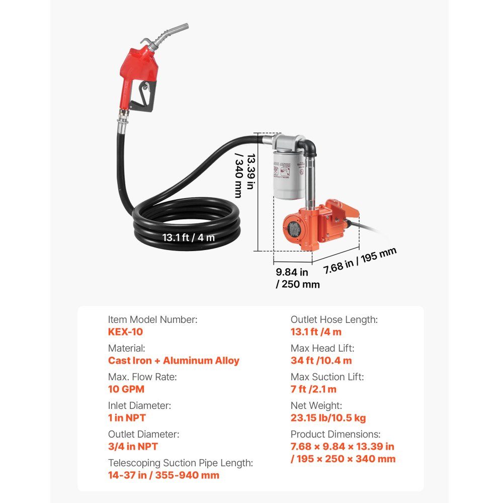 Kraftstoffpumpe, 12 V DC, 37 l/min, Dieselpumpen-Set mit automatischer Abschaltdüse, Förderschlauch, Überhitzungsschutz, Stromkabel, explosionsgeschützt, für Benzin, Diesel und Kerosin