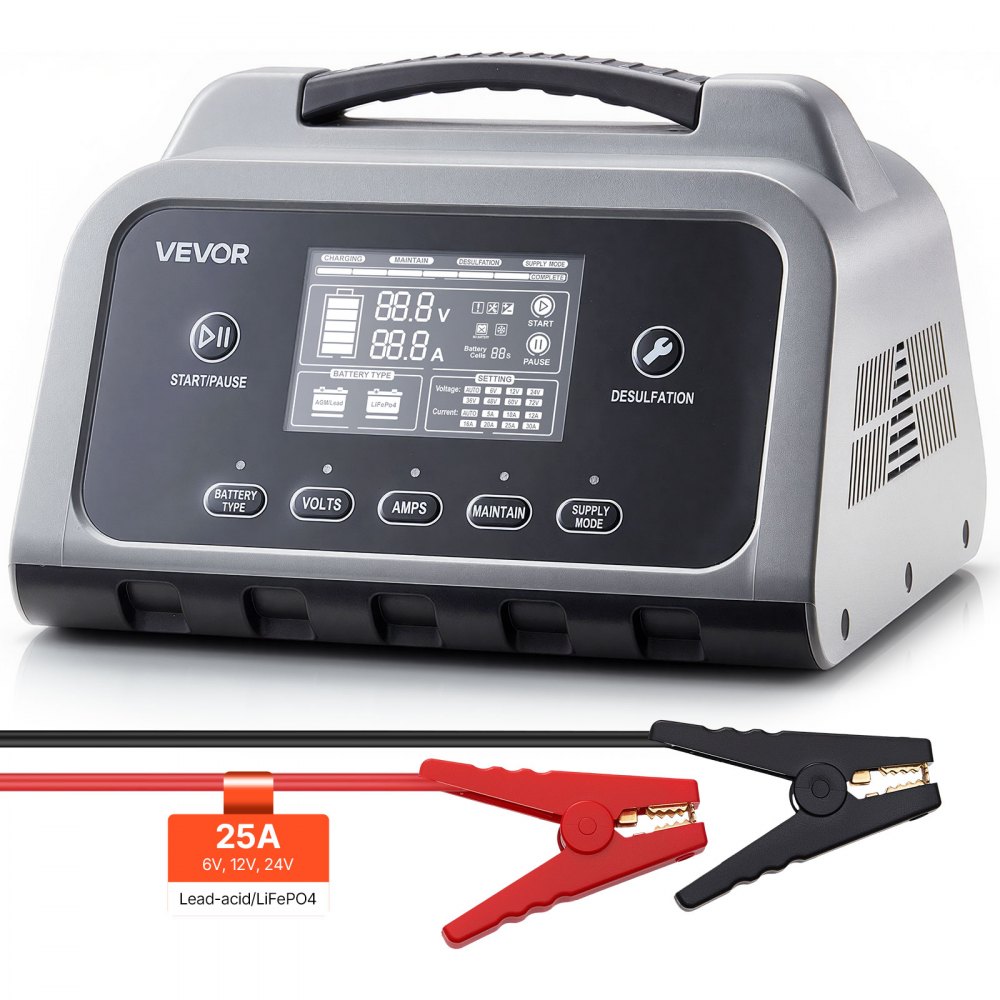 Car Battery Charger 25A Battery Charger 6V/12V/24V, Intelligent Charger for Lead Acid & Lithium LiFePO4 Batteries, with 7 Level Charging Repair Mode LCD Display for Car, Motorcycle, Boat Car Battery Charger 25A Battery Charger 6V/12V/24V, Intelligent Charger for Lead Acid & Lithium LiFePO4 Batteries, with 7 Level Charging Repair Mode LCD Display for Car, Motorcycle, Boat