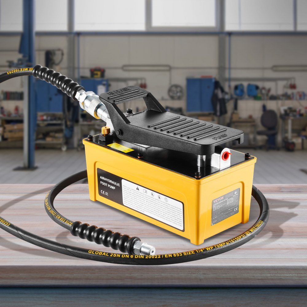 10.000 PSI Lufthydraulikpumpe, 1,6 l Öltank, NPT 3/8" Ölauslass, NPT 1/4" Einlass, luftbetriebene Fußpumpe mit Aluminiumgehäuse, für Autoreparaturrahmenmaschine und hydraulische Presse