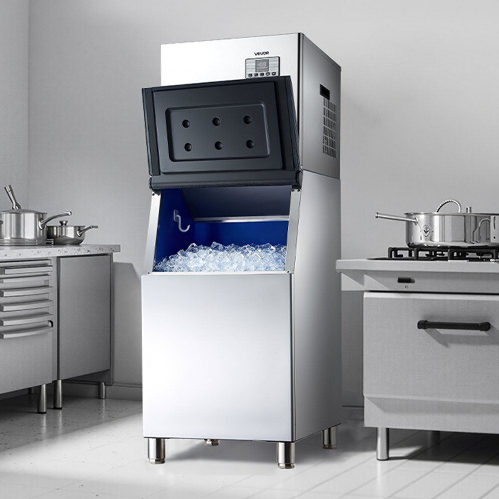 Commercial Ice Machine, 181kg/Day Ice Maker with 136kg Stainless Steel Storage Container, Automatic Self-Cleaning Ice Machine with Touch Screen for Bar, Cafe, Restaurant, Shop, Commercial