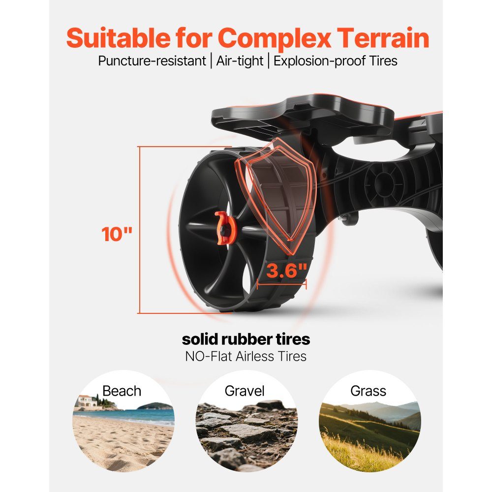 Kayak Trolley, 136kg, Foldable Canoe Trolley with 10" Solid Rubber Tires & 1 Ratchet Strap, Boat Trolley for Transporting Kayaks, Canoes, Paddleboards, Jon Boats, Water Sports Equipment, 615x325x320mm