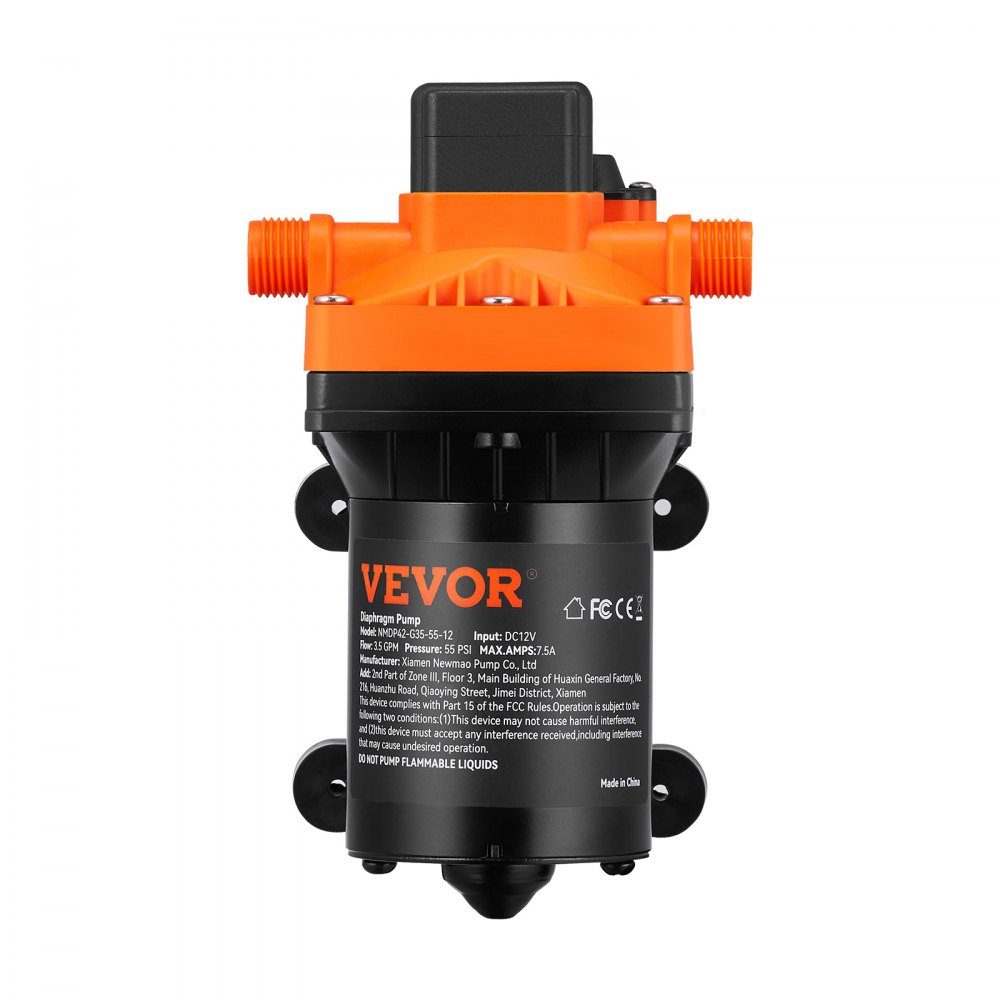 Water Diaphragm Pump, 12V DC, 13L/min Flow, 3.8bar Rated Pressure (2.76-5.5bar Adjustable), 1/2" MNPT Self-Priming Spray Pump with Pressure Switch for RV, Motorhome, Marine, Boat