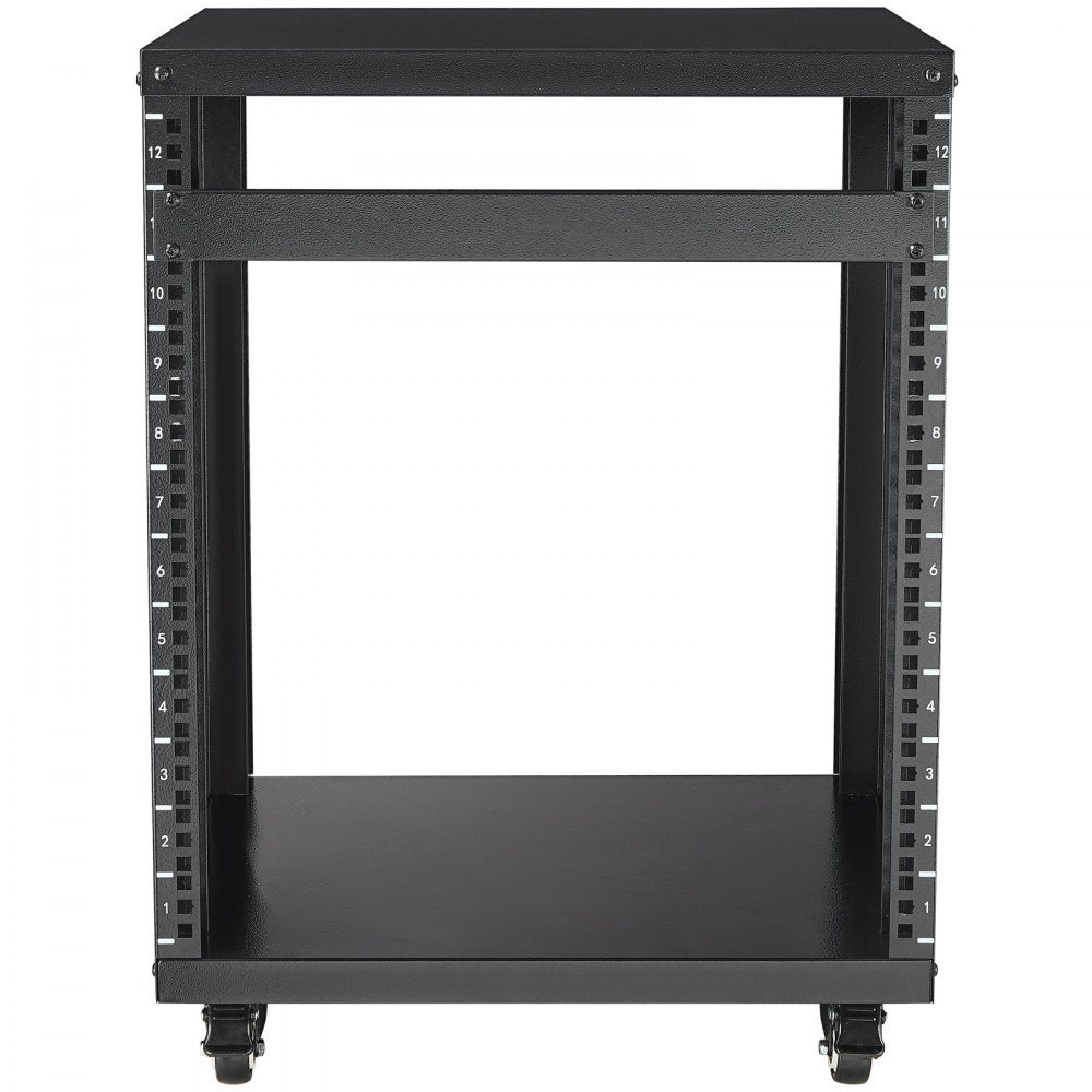 12U AV-Rack-Ständer, 500 Pfund Kapazität, Netzwerk-Stereo-Aufnahmestudio-Rack mit feststellbaren Lenkrollen, runden und quadratischen Löchern, speziellen Lüftungsschlitzen für die Montage von 19-Zoll-Audio-, Video-, Musik- und IT-Geräten