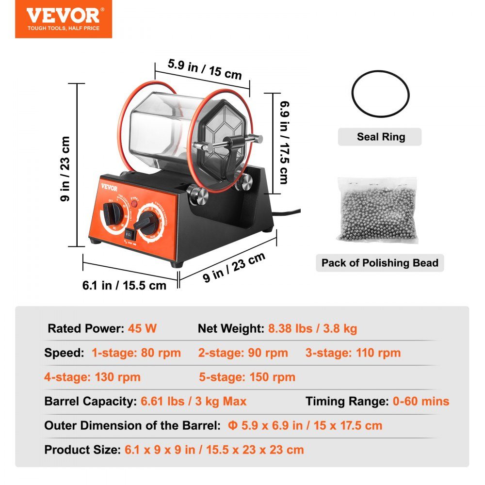 Polishing Drum, Jewelry Polishing Machine 3kg Rotary Cup Surface Polisher 60W Jewelry Polishing Rotary Cup Adjustable Time and Speed ​​Polisher Ball Mill for Gold Silver etc