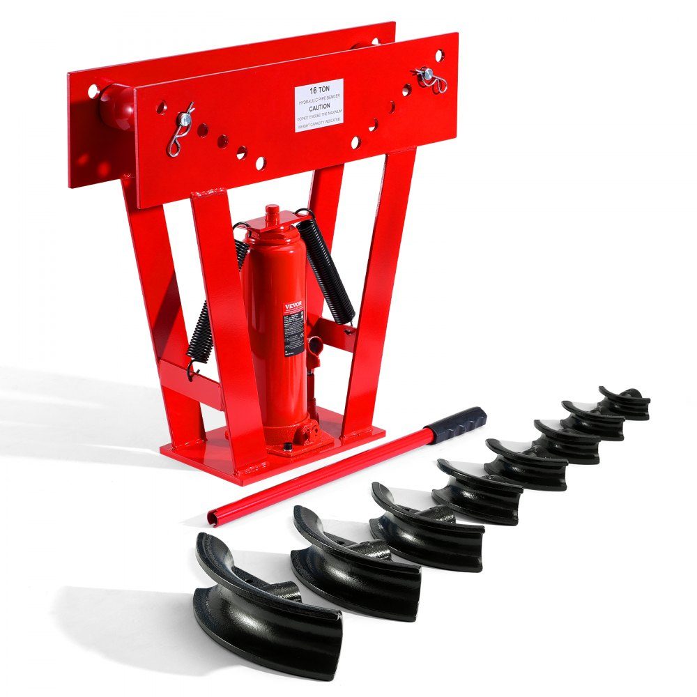 Hydraulischer Rohrbieger, 16-Tonnen-Rohrbieger, Rohrbieger mit 8 Matrizen (1/2, 3/4, 1, 1-1/4, 1-1/2, 2, 2,5, 3 Zoll), 90–180° verstellbare Rollen zum Biegen verschiedener Metallarten