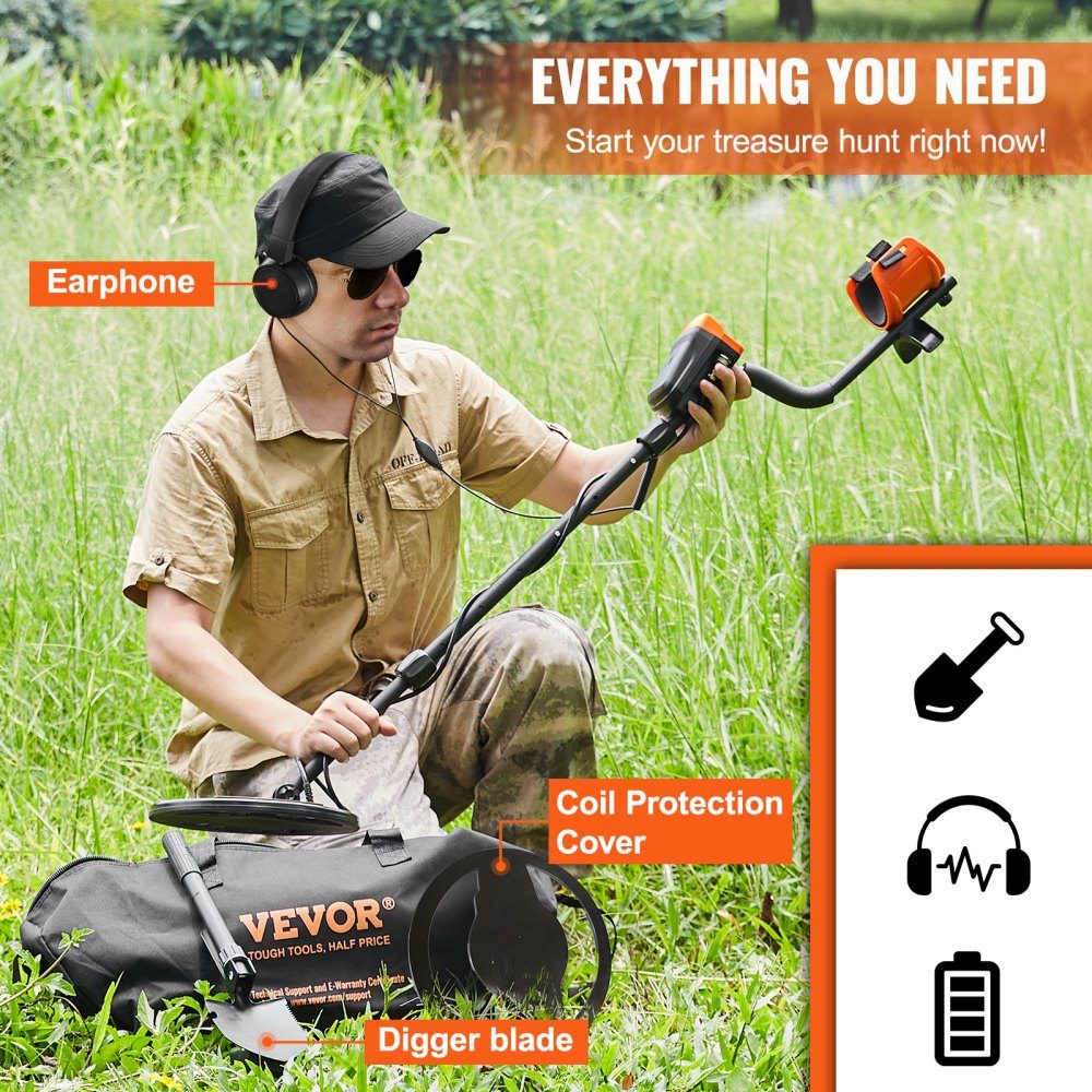 Metal Detector Set for Adults, Multifunctional Professional Detector with 7 Modes, Metal Detector, Waterproof 10" Coil for Greater Depth, with Shovel and Carry Bag