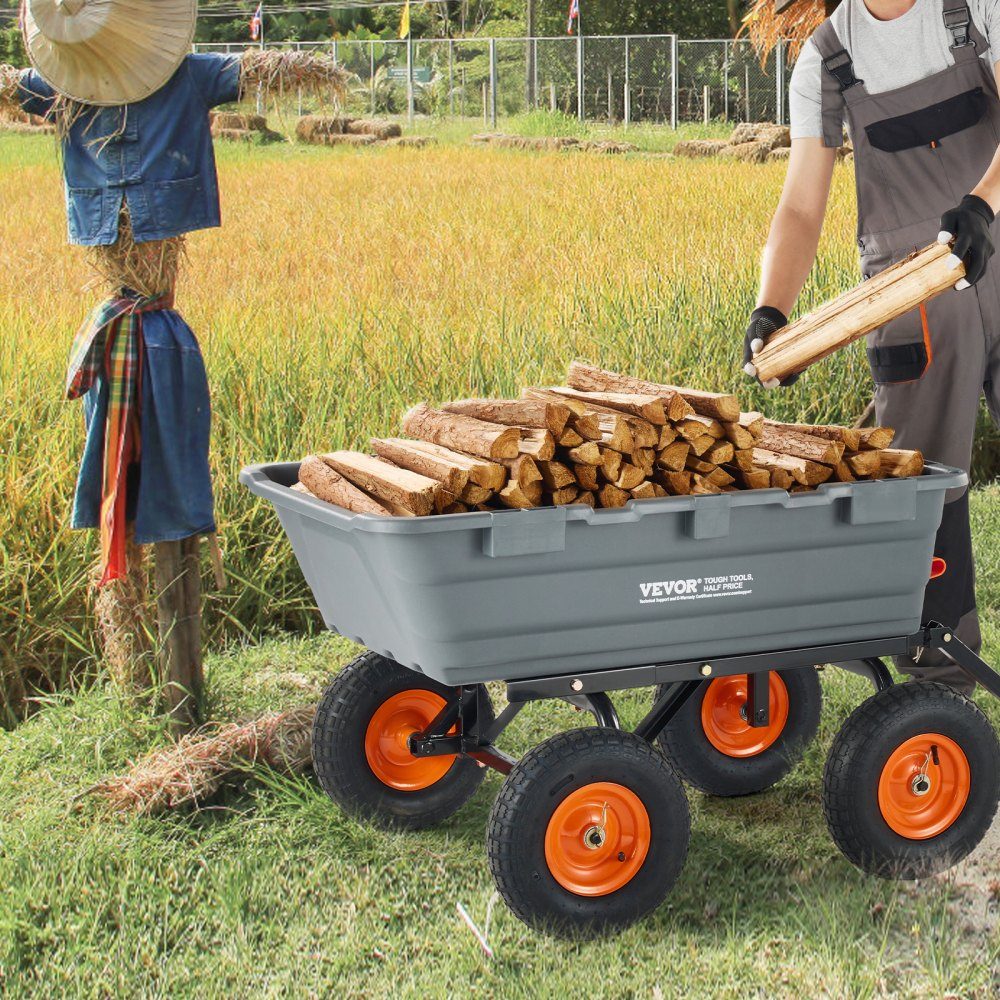 Trolley, Garden Cart with Easy to Assemble Steel Frame, Garden Cart with 2-in-1 Convertible Handle, Multi-Purpose Wheelbarrow with 680kg Load Capacity, 33cm Tires