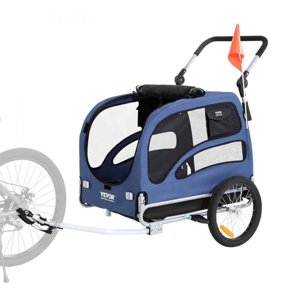 Hundeanhänger 45 kg 2-in-1 Fahrradanhänger Kohlenstoffstahl + 600D Oxford-Gewebe + PP faltbar 1440 x 725 x 845 mm als Anhänger 1320 x 725 x 920 mm als Kinderwagen Hundebuggy Jogger Anhänger Blau