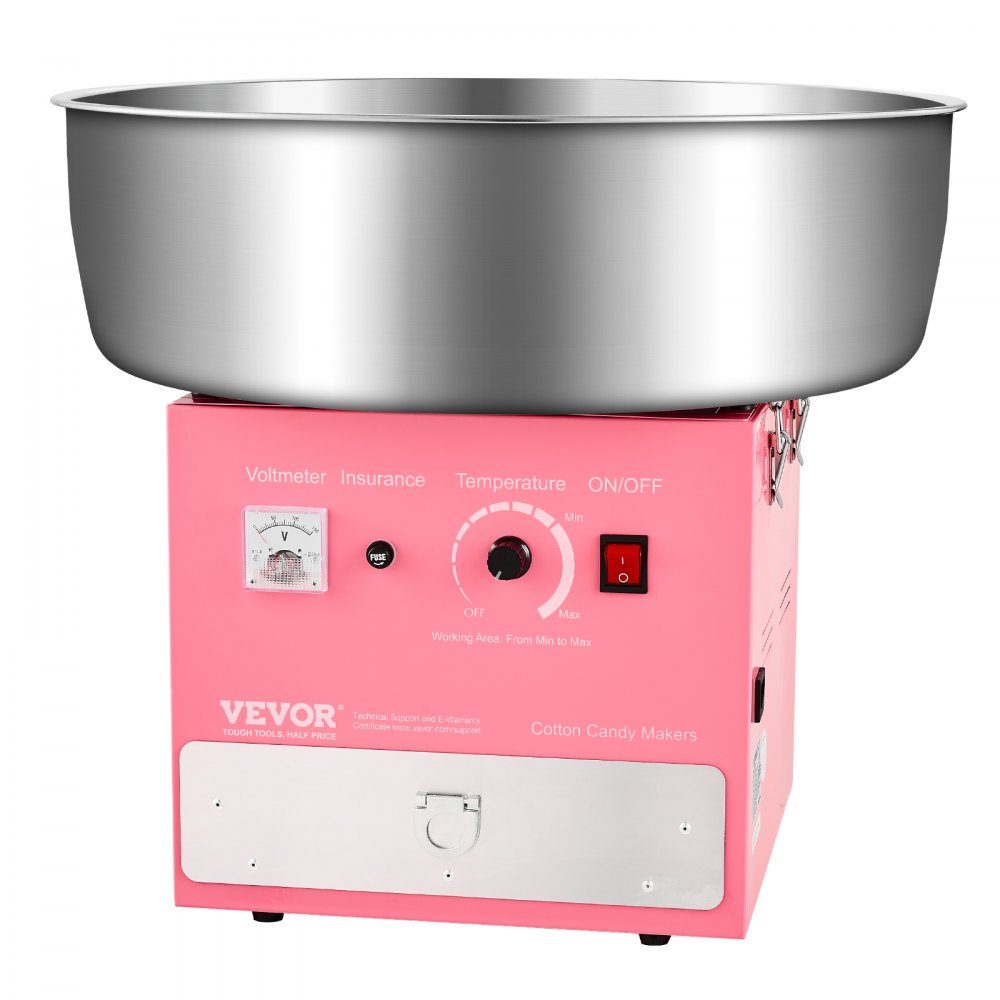 Elektryczna maszyna do waty cukrowej, komercyjna maszyna do waty cukrowej (1000 W), z misą ze stali nierdzewnej 52 cm oraz łyżeczką do cukru i szufladą, idealna na urodziny dzieci, spotkania rodzinne, imprezy w kolorze różowym