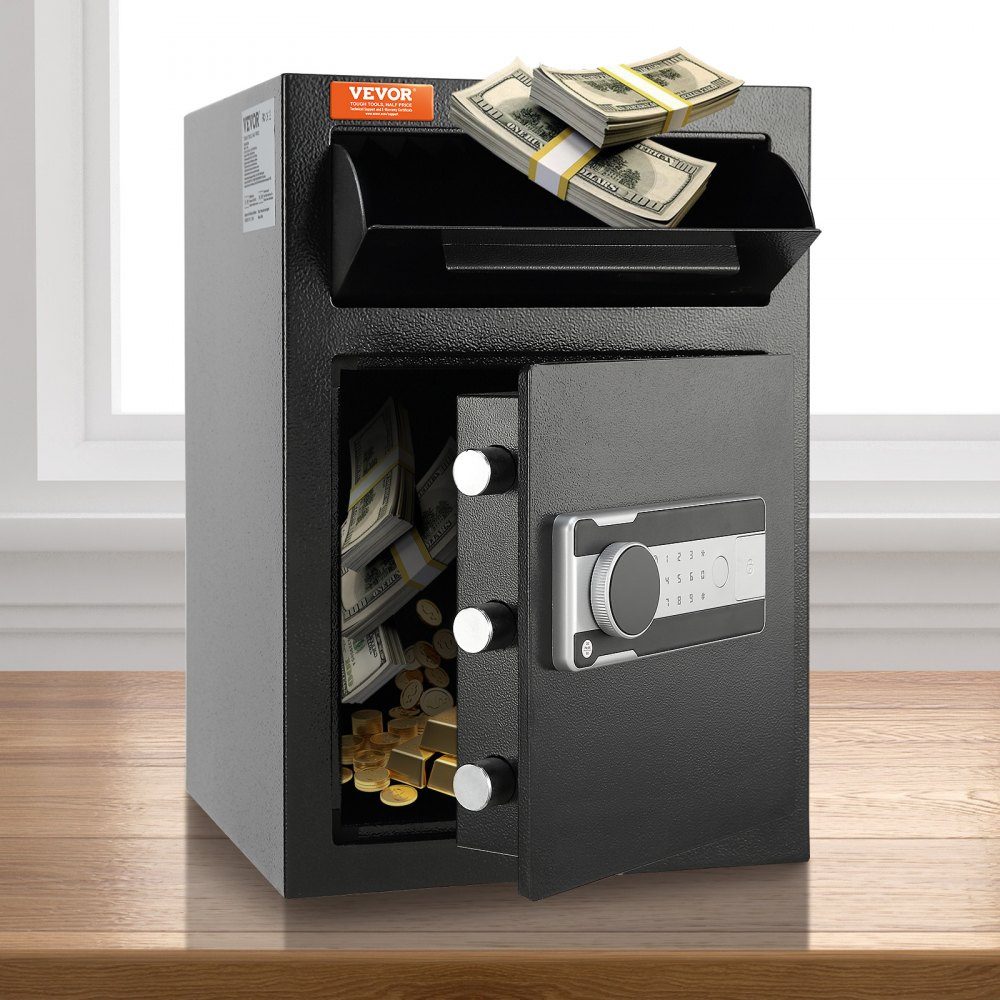 2,5L Pfandtresor, Pfandtresor mit Einwurfschlitz, elektronischem Codeschloss und 2 Notschlüsseln, 355 x 355 x 515 mm, Business-Einwurftresor für Bargeld, Zuhause, Hotel, Büro usw