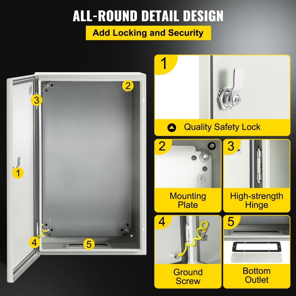 Armoire électrique en acier au carbone, armoire de distribution, boîtier industriel 50x30x25cm, boîte de commutation IP66 et NEMA, boîte de jonction étanche, boîte électrique idéale pour les usines, les chantiers de construction, les centres commerciaux,