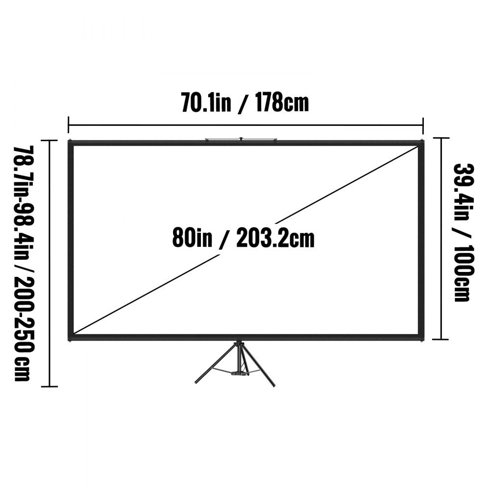 16:9 Projector Screen Tripod 4K HD Rolling Screen Presentation Wall Projection Screen 178x100cm Projector Screen Stand 200-250cm Height Adjustable Ideal for Home Theater Meeting Rooms Weddings